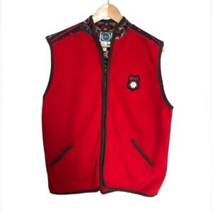 Orly Cottagecore Cabincore Red Fleece Fair Isle Vest Large